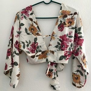 Long Sleeve Floral Crop